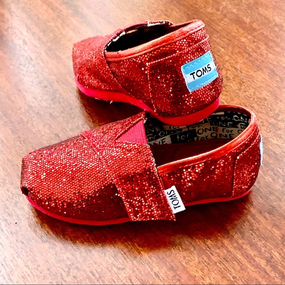 Toms Other - Tom’s Tiny Velcro Alpargata Red Glitter T6 New